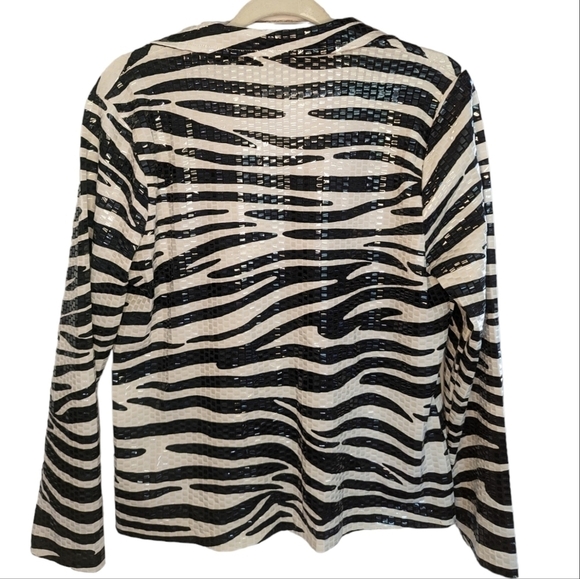 Lisa International Zebra Pattern Sequin Zipper Collared Jacket Size M - Picture 8 of 14